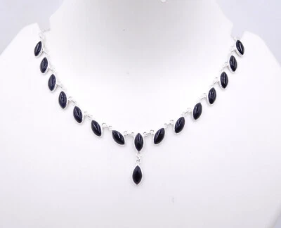 Collana In Onice Nero Naturale In Argento Sterling 925 Di 10 Gm Dimensione 19,5" - Immagine 1 di 3