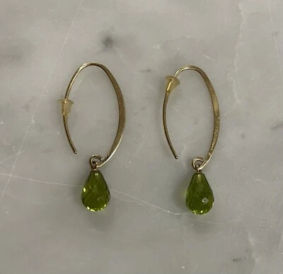 Ювелирные изделия Rebecca сделано в Италии позолоченные серьги-кольца с зелеными кристаллами капля - Изображение 1 из 3