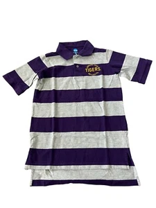 LSU Mens Polo Shirt Small Purple Gray NCAA Louisiana State Tigers Striped - Picture 1 of 7