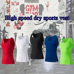Tank Tops Tunic Tees Vest T-Shirt Workout Compression Base Stretch Sports Men - Picture 1 of 20