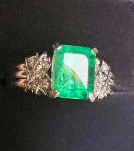 1.90ct  Natural  Emerald & Diamond Ring -Solid Platinum - Picture 1 of 7
