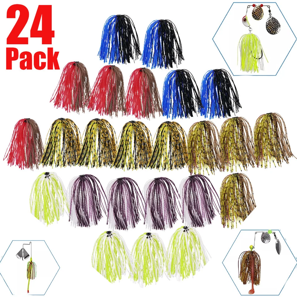 24 Bundles Silicone Jig Skirts Fishing Lure Skirt Replacement for Spinnerbaits - Image 1 of 4