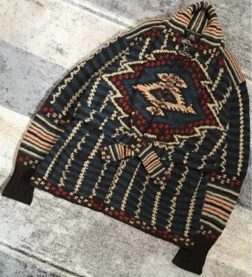 RRL 90s Hand Knit Native Pattern Cardigan L Rare Triple Star Tag Vintage Authent - Image 1 of 4