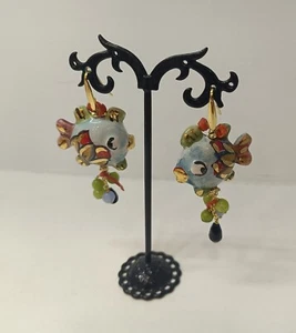 Orecchini pendenti artigianali ceramica siciliana Caltagirone Corallo - Foto 1 di 4