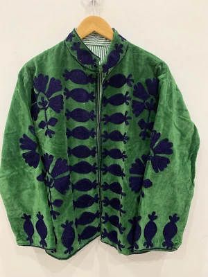 Green Velvet Suzani Embroidered Short Jacket | Short Floral Jacket - Image 1 of 4