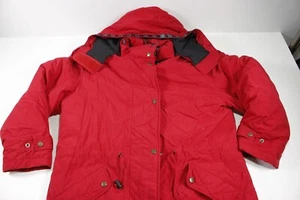 Vintage LL Bean Parka Jacket Women's Sz M Red Goose Down Full Zip Removable Hood - Picture 1 of 9