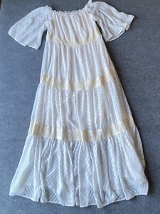 Anthropologie Ivory Boho Maxi Dress Women’s Size M Flowy Long Gown Festive Ready - Picture 1 of 18