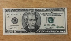 1996 ANDREW JACKSON TWENTY DOLLAR BILL STAR NOTE 00436022* - Picture 1 of 4