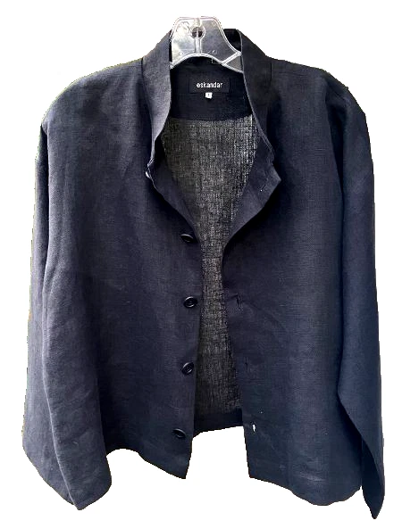 Elegant, Minimalist ESKANDAR Black 100% Linen Jacket, Size 1 (US M, 8-10) - Image 1 of 4