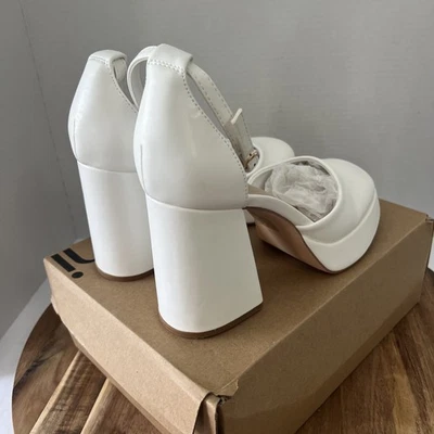 Burudani Tacones Altos Gruesos Bloque Plataforma Tacones Correa para el Tobillo Talla US 8 Blanco Foto 1 de 4