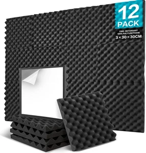 Confezione Da 12 Pannelli Fonoassorbenti Autoadesivi, 30 X 30 X 3 Cm, Pannelli A - Foto 1 di 12