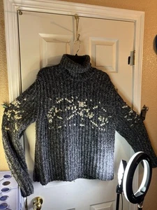 Express Unisex L 2lbs Turtle Neck Thick Knit Sweater Heavyweight Geometric Wool - Picture 1 of 13