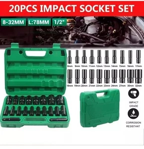 1/2" Drive Deep Impact Socket Set CR-V Steel Metric Sockets Long 20PCS 8-32MM AU - Picture 1 of 8