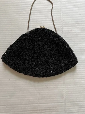 VINTAGE LA REGALE Black Beaded Clutch Formal Evening Purse Allover Gatsby Retro - Image 1 of 4