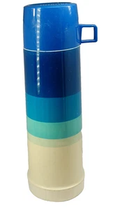 Vintage Thermos King Seeley Retro Blue Stripe - Filler 24F Stopper 722 Cup 84A73 - Picture 1 of 11