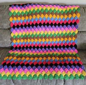 Bellissima coperta afgana conchiglia capesante 44x58” all’uncinetto multicolore fatta a mano - Foto 1 di 5