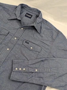 Wrangler Hemd Herren 2XT Blau Chambray Pearl Snap Western Vintage Cowboy Rodeo  - Bild 1 von 8