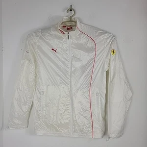 Puma X Ferrari Scuderia Track Racing Jacket White Red Mesh Lining Limited Sz L - Picture 1 of 13