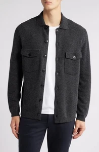 Canali Men's Wool & Cashmere Overshirt Cardigan Jacket Charcoal Size 52 / US 42 - Picture 1 of 6