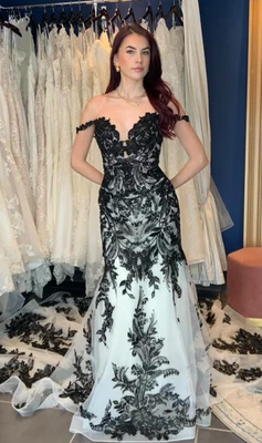 Vestidos de noiva pretos sexy sereia renda fora do ombro vestidos de praia - Imagem 1 de 4