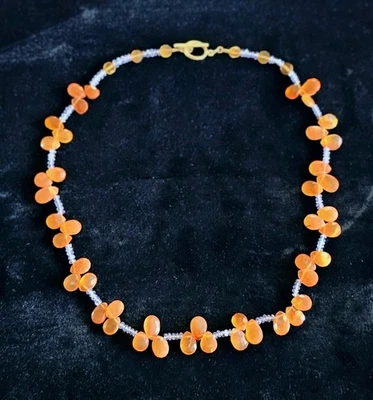 Gargantilla collar con cuentas de piedras preciosas naranja cornalina con palanca de 1/20 14k vintage  Foto 1 de 4