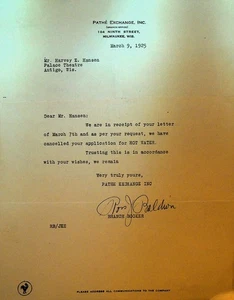 Pathe Exchange Briefkopf 9. März 1925 Heißwasser Stummfilm - Bild 1 von 1