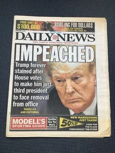 NEW YORK DAILY NEWS NEWSPAPER TRUMP IMPEACHED 12-19-2019 Donald Trump - Picture 1 of 4