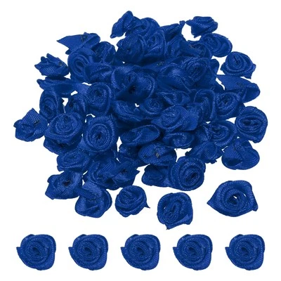 50Pcs Mini Satin Ribbon Roses Fabric Flowers Embellishments Rosettes Dark Blue Foto 1 de 4
