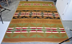 Vintage Pendleton Wool Blanket 1940s Honey Brown Green Northwest Park Folk Art - Picture 1 of 15