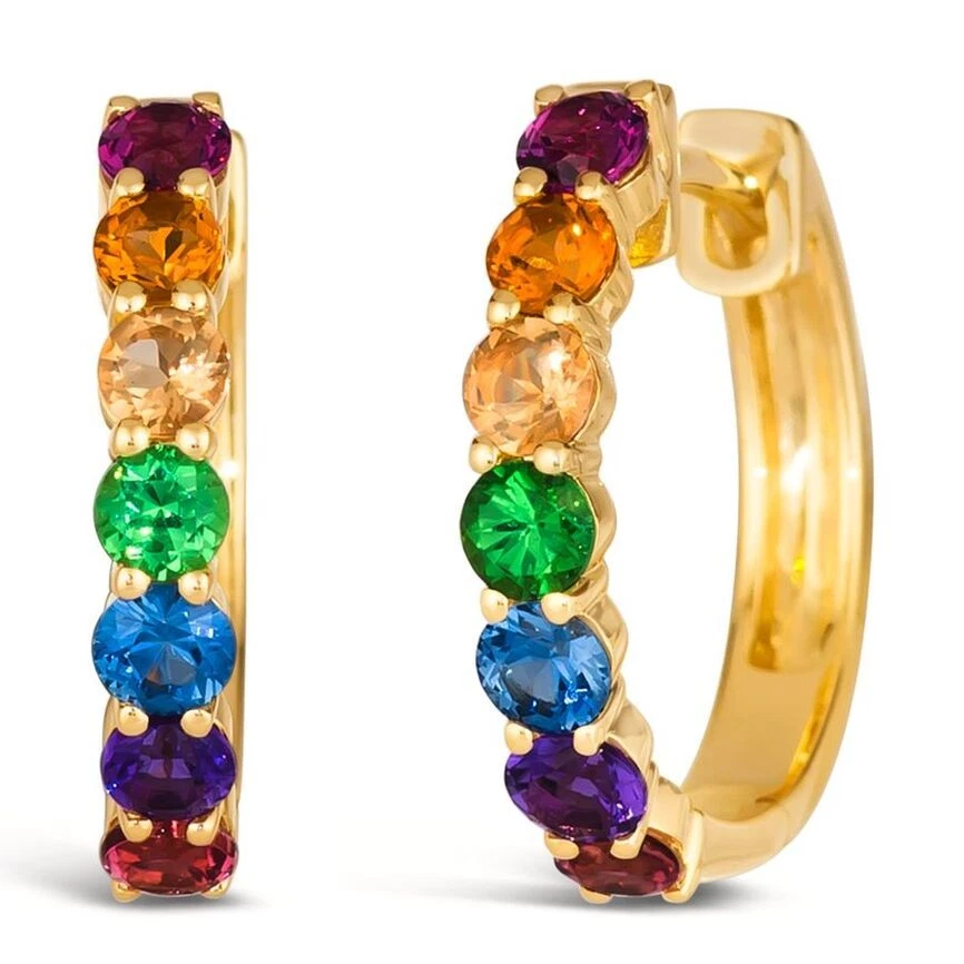 Pendientes de aro arco iris de oro amarillo de 14 quilates LeVian para ella con rodolita roja de 0,89 quilates Foto 1 de 4