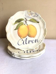 4 Stück Shabby Chic Zitrone Französisches Landhaus Melamin Salatteller mit gewelltem Rand - Bild 1 von 5
