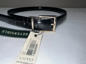 Ralph Lauren Small S schwarz silberfarben Damen Krokoprägung Gürtel Wende - Bild 1 von 6