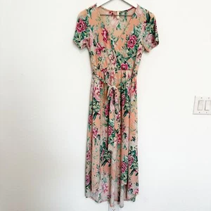 Pinkblush High Low Maternity Floral Wrap Midi Dress Pregnancy Pink Boho Small - Picture 1 of 9