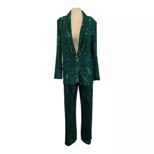 One 33 Social Pailletten Blazer Hosenanzug Set Größe US 2/6 Party Designer Abend - Bild 1 von 14