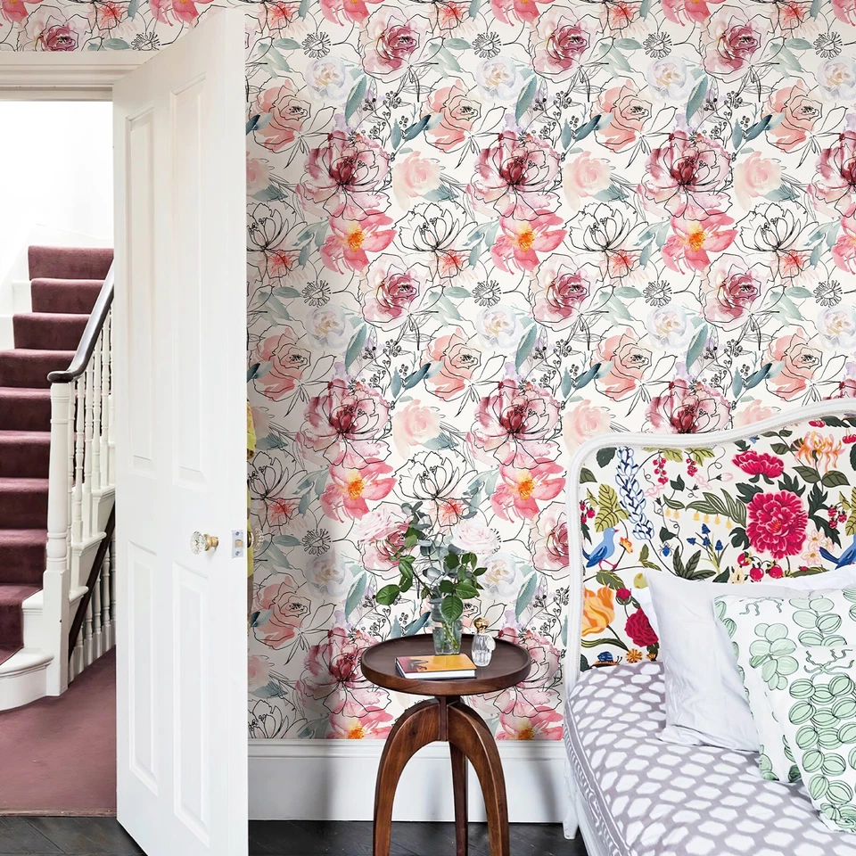 Abstract Watercolor Floral Wallpaper 17.3X433" Self Adhesive Room Decor - Image 1 of 4