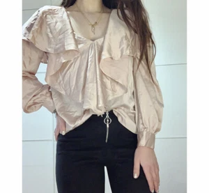 ZARA CAMICIA BLUSA SATINATA SATIN ROSA CIPRIA BALZE TG M - Foto 1 di 8