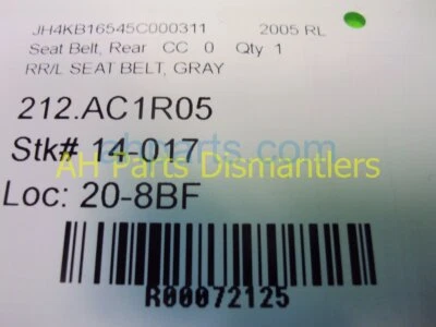 Acura Rl 2005 sedán 4 puertas conductor trasero izquierdo cinturón de seguridad gris fabricante original 04828-Sja-A00zb Foto 1 de 4