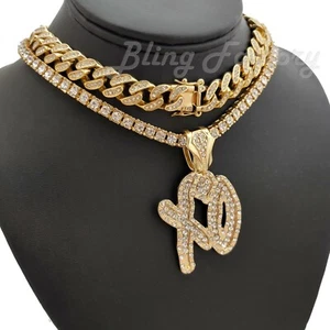 Hip Hop XO Gang pendant & 18" Iced Box Lock Cuban & Tennis Choker Chain Necklace - Picture 1 of 15