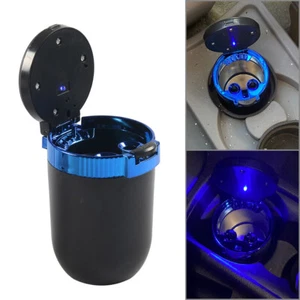 Portable Car Ashtray Blue LED Light Cigarette Cylinder With Lid 10 x 7cm - Foto 1 di 9