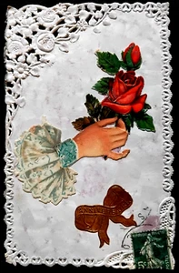 N°790/112 1 Carte Postale Ancienne Anniversaire Chromo Dentelle - Foto 1 di 2