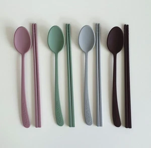 Wicker 4 Color Silicone Spoon Chopsticks Set Heat Resistant Nonslip Made Korea - Picture 1 of 26