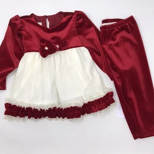 Isobella & Chloe Baby 12Month Red Velvet Ruffles Flowers Long Sleeved Dress - Picture 1 of 8