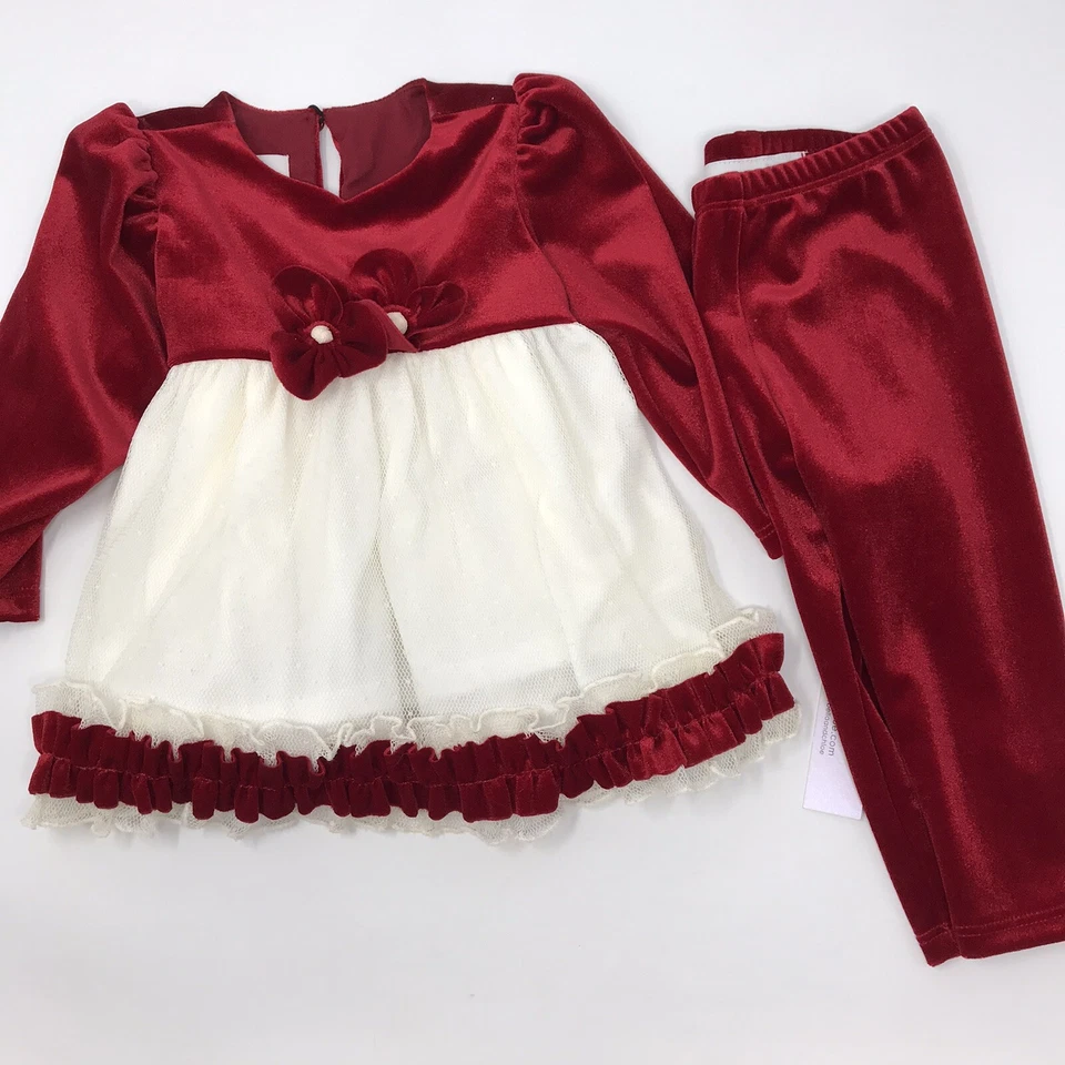Vestido Isobella & Chloe Bebé 12 Meses Rojo Terciopelo Volantes Flores Manga Larga  Foto 1 de 4