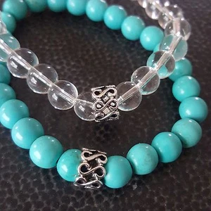 JUEGO Pulsera Cristal Turquesa Plata Infinito Espiral Celta Curación Cuentas - Imagen 1 de 7