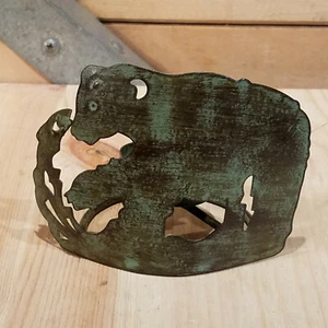 Metal Bear & Salmon Tea Light Candle Holder - Swanky Barn - Picture 1 of 12
