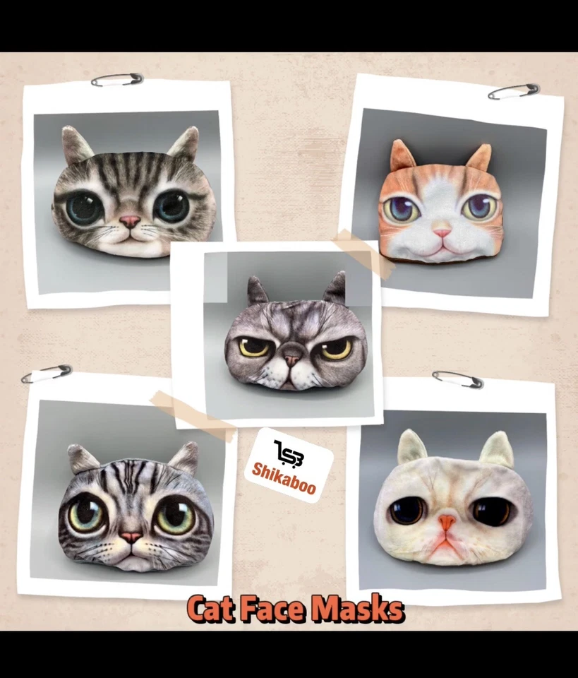 5 Pack Cat Kitty 3D Design Face Masks Furry Cute Washable Breathable Trendy - Image 1 of 4