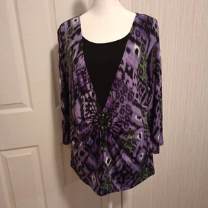 NOTATIONS Damen Strick Bluse Gr. XL lila 3/4 Arm Perlen gefüttert City LNC - Bild 1 von 11
