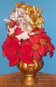 Faux Poinsettia In Vase Christmas Flower Holiday Decoration Plant Centerpiece - Picture 1 of 9