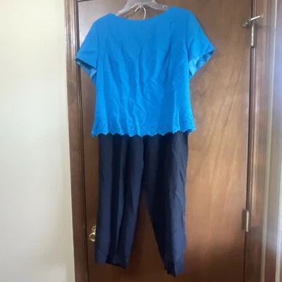 VINTAGE DANI MAX (Lois Snyder) 2-Piece Suit w/Blue Top and Black Pants - Size 16 - Image 1 of 4