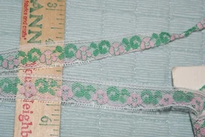 Pink & Green Flower Lace Craft Trim 3/4 Inches Wide 46 Yards Fast Shipping - Picture 1 of 2